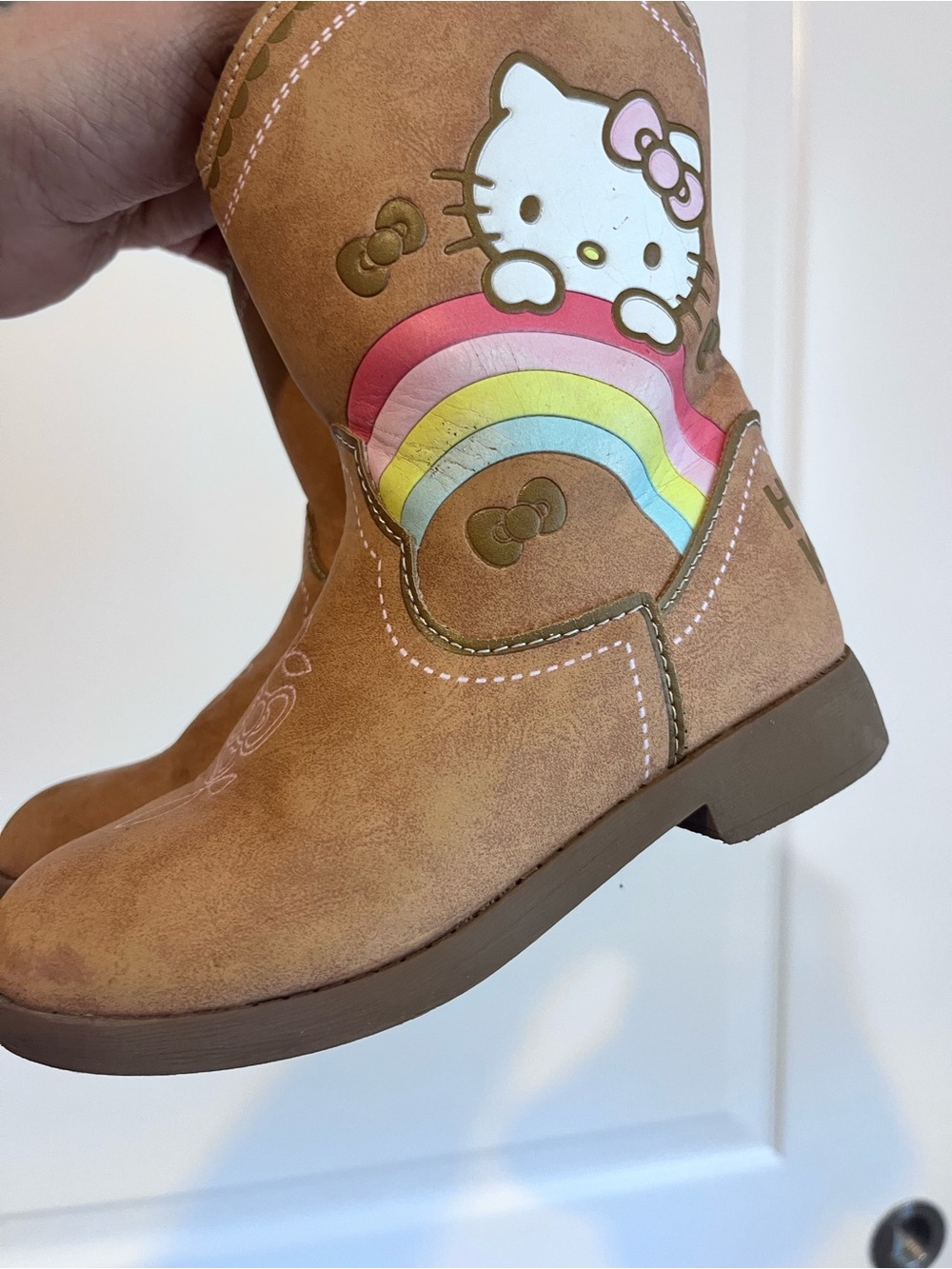 Hello Kitty Tan Boots with Pastel Rainbow Accents